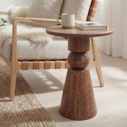 FineBuy Beistelltisch Mango Massivholz Braun 35cm - Design Anstelltisch Holz - Runder Wohnzimmertisch Massiv - Loungetisch Couchtisch Natur Handmade