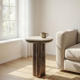 FineBuy Beistelltisch Metall mit wei&szlig;er Marmor Tischplatte 36cm Rund - Design Anstelltisch Aluminium - Loungetisch S&auml;ulenbein - Alu Sofatisch - Couchtisch Wohnzimmertisch Klein Handmade