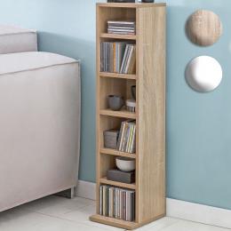 FineBuy CD-Regal Holz 21x90x20 cm Standregal Modern Bücherregal Schmal | CD Ständer Aufbewahrung Klein | Offenes Nischenregal | Mehrzweckschrank 6 Fächer Offen | CD Holzregal Design Stehregal
