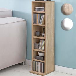 FineBuy CD-Regal Holz 21x90x20 cm Standregal Modern Bücherregal Schmal, CD Ständer Aufbewahrung Klein, Offenes Nischenregal, Mehrzweckschrank 6 Fächer Offen, CD Holzregal Design Stehregal