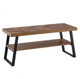 FineBuy Couchtisch 100x40x41 cm Sofatisch Braun mit Fischgrät-Muster, Design Wohnzimmertisch Rechteckig, Loungetisch Modern mit Ablage, Kaffeetisch mit Metallgestell