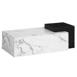 FineBuy Couchtisch 120x60x40 cm Weiß Schwarz Sofatisch in Marmor-Optik Modern, Design Wohnzimmertisch Rechteckig, Loungetisch zwei Ebenen, Kaffeetisch Groß