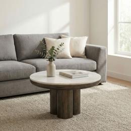 FineBuy Couchtisch Metall mit wei&szlig;er Marmor Tischplatte 60cm Rund - Design Wohnzimmertisch Aluminium - Alu Loungetisch S&auml;ulenbein - Moderner Beistelltisch Sofatisch - Edler Kaffeetisch Handmade