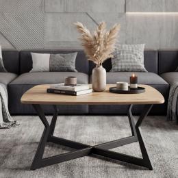 FineBuy Couchtisch Quadratisch 75x75cm Eiche Optik Schwarz - Design Sofatisch - Wohnzimmertisch Loungetisch Modern - Beistelltisch Kaffeetisch Industrial