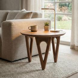 FineBuy Couchtisch Rund 60 cm Wohnzimmertisch Akazie Massivholz - Sofatisch Holz - Loungetisch Modern - Massiver Design Tisch - Beistelltisch Landhaus Handmade