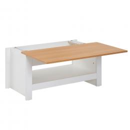 FineBuy Couchtisch Weiß / Eiche 85x47x45 cm Wohnzimmertisch mit Stauraum, Design Sofatisch mit Ablagefach Modern, Kaffeetisch Loungetisch Eckig