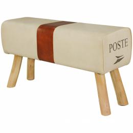 FineBuy Design Sitzbank POSTE Turnbock 90cm Stoff & Mangoholz - Retro Sitzhocker - Hocker mit Holzbeinen - Sprinbock - Garderobenbank