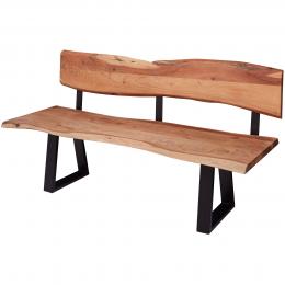 FineBuy Esszimmerbank TREE 180x85,5x60 cm Akazie Massivholz Bank mit Baumkante, Sitzbank Holzbank mit Lehne, Küchenbank Essbank Holz Landhausstil, Baumstamm Küchensitzbank 4 Sitzer Massiv