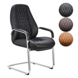 FineBuy Freischwinger AUSTIN Echtleder Besucherstuhl mit Armlehne | Design Polsterstuhl B&uuml;ro | Armlehnenstuhl Konferenzstuhl Gepolstert