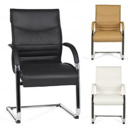 FineBuy Freischwinger Besucherstuhl Bezug Kunst-Leder | Design Schwingstuhl mit Armlehnen | Meetingstuhl ergonomisch mit Kippschutz | Konferenzstuhl feststehend