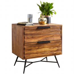 FineBuy Nachtkonsole NISHAN 60 x 60 x 40 cm Sheesham Beistelltisch | Design Nachtkommode Boxspringbett | Nachttisch mit Schubladen | Beistellschrank mit Stauraum | Nachttischkästchen hoch