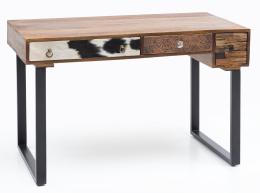 FineBuy Schreibtisch KANPUR 120 x 60 x 79 cm Massiv Holz Laptoptisch Mango Natur, Landhaus-Stil Arbeitstisch mit Schubladen, Bürotisch PC-Tisch