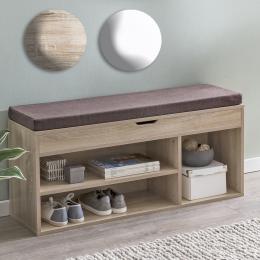 FineBuy Schuhbank mit Sitzfläche Garderoben-Bank Holz 104x51x32 cm, Holzbank klein gepolstert, Sitzbank schmal Flur mit Stauraum, Truhenbank Schuhtruhe Flurmöbel