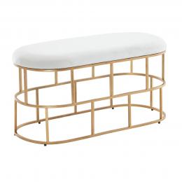 FineBuy Sitzbank Samt Weiß / Gold 90x46x38 cm Flur Polsterbank mit Metallgestell | Design Bettbank Schlafzimmer | Flurbank Garderobenbank Modern