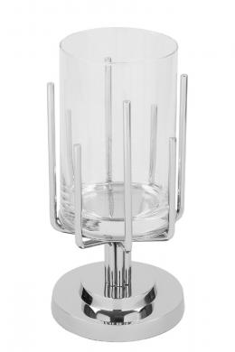 Fink LUXOR Kerzenständer mit Fuß - vernickelt / Glas - Ø 14 cm - Höhe 25 cm