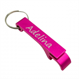 Flaschenöffner Schlüsselanhänger mit Name Wunschname personalisiert individuell farbig Gravur Pink