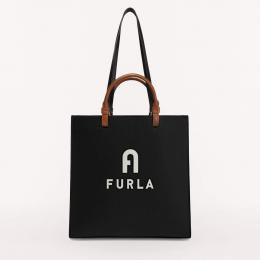 FURLA Varsity Style Tote Bag L Nero + Perla E