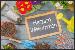 Fussmatte Herzlich Willkommen Garten 10079 - 90 cm x 90 cm / Mit Gummirand