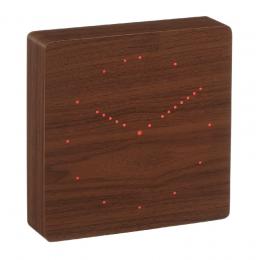Gingko Analogue Wanduhr quadratisch - Walnuss / LED rot - 25 x 25 cm - Tiefe 6,5 cm