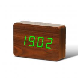 Gingko Brick Click Clock Walnut Wecker - Holzoptik - walnut / LED gr&uuml;n - 15x4,5x10 cm