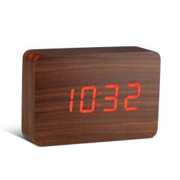 Gingko Brick Click Clock Walnut Wecker - Holzoptik - walnut / LED rot - 15x4,5x10 cm