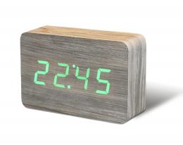 Gingko Brick Click Clock Wecker - Ashwood / LED gr&uuml;n - 15x4,5x10 cm