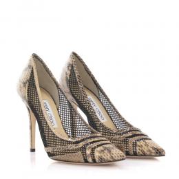 High Heels Pumps Mesh Schlagenleder beige schwarz