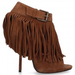 High Heels Veloursleder Fransen Zierschnalle braun