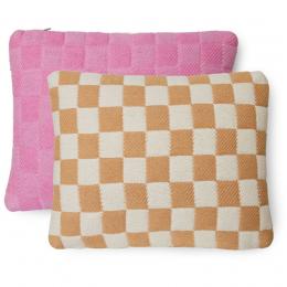 HK living Checkered Kissen mit Füllung - grapefruit - 38x48 cm