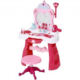 HOMCOM 2-Set Frisiertisch Kinderschminktisch Frisierkommode mit Spiegel und Licht Hocker Musik Infrarotsensor Rosa+Wei&szlig; 44x28x67 cm