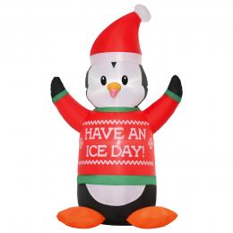 HOMCOM Aufblasbare Pinguin-Figur 1,88 m Weihnachtsdekoration mit Lichtern wetterfest Polyester Weiß+Schwarz+Rot+Grün 112 x 93 x 188 cm