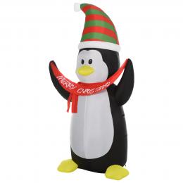 HOMCOM Aufblasbare Pinguin-Figur 2,43 m Weihnachtsdekoration mit Lichtern automatisches Aufblasen wetterfest Polyester 130 x 75 x 243 cm