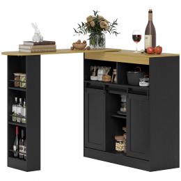 HOMCOM Ausziehbarer Bartisch 360°drehbarer Esstisch mit Stauraum Stehtisch Bistrotisch K&uuml;chentheke mit 8 Ablagefl&auml;chen und 2 Schiebet&uuml;ren f&uuml;r Esszimmer 187,5 x 35 x 105 cm Schwarz   Aosom