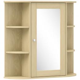 HOMCOM Badezimmerschrank mit Spiegel, Wandschrank mit T&uuml;r, offene Regale, H&auml;ngeschrank f&uuml;r K&uuml;che, Wohnzimmer, 66x17x63 cm, Natur   Aosom