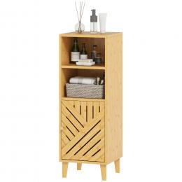 HOMCOM Badezimmerschrank Schmaler Badezimmer-Beistellschrank 32x30x90 cm mit 2 Offenen Regalen Bambust&uuml;r und -Beine Modernes Design f&uuml;r Kleine R&auml;ume Natur   Aosom
