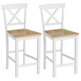 HOMCOM Barhocker 2er Set Barstuhl Armlose K&uuml;chenst&uuml;hle mit R&uuml;ckenlehne und Fu&szlig;st&uuml;tze, Modern Tresenhocker aus Massivholz f&uuml;r K&uuml;che, Wohnzimmer, Esszimmer Eiche   Aosom