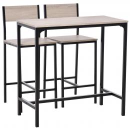 HOMCOM Bartisch mit 2 Stühlen  3-teiliges Tischset, Barstuhl, MDF, Natur, Schwarz, 89x45x87cm  Aosom.de