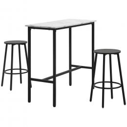 HOMCOM Bartisch mit Barhocker Set, 3-teiliges Bartisch Set, Esstisch mit 2 Barhocker, Essgruppe, Stehtisch, Küchentisch, Stahl, Weiß, Schwarz   Aosom