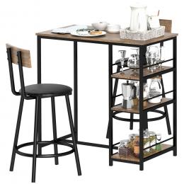 HOMCOM Bartisch mit Barhocker Set, 3-tlg. Bartisch-Set mit Küchentisch, 3 Ablagen, 2 Barstühlen, im Modern-Stil, Essgruppe für Esszimmer, Küche, Stahl, Eiche   Aosom