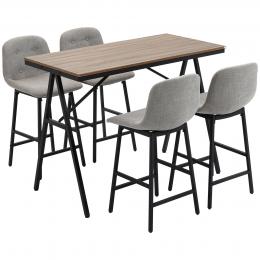 HOMCOM Bartisch mit Barhocker Set, 5-teilige Essgruppe, Küchentisch, Bistrotisch mit 4 Stühlen, Bartisch Set, Metall, Hellbraun, 120 x 60 x 91 cm