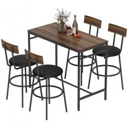 HOMCOM Bartisch mit Barhocker-Set Esstisch mit 4 St&uuml;hlen mit Fu&szlig;st&uuml;tze, R&uuml;ckenlehne und Polsterung, Platzsparend Bartisch Set aus Stahl Industrial K&uuml;chentisch f&uuml;r Esszimmer, K&uuml;che, Braun   Aosom