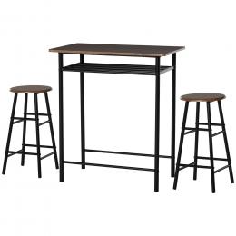 HOMCOM Bartisch Set 3-teilig Esstisch mit 2 Barhocker Essgruppe Küchentisch und Stühle Stehtisch und Barhocker mit Lagerregal Metall 80 x 50 x 90 cm Schwarz   Aosom
