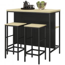 HOMCOM Bartisch Set 3-tlg. Küchentisch 2 Barhocker 2 Ablagen Essgruppe Modern Stahl Eiche   Aosom.de