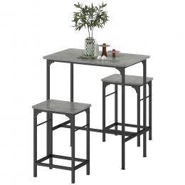 HOMCOM Bartisch Set Bartisch mit Barhocker-Set Esstisch mit 2 Stühlen mit Rutschfestem Fußpolster Küchentisch für Esszimmer, Küche, Grau   Aosom