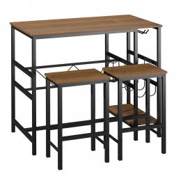 HOMCOM Bartisch Set mit 2 Barhockern 3-teiliges K&uuml;chentresen Tischset mit kleinem Fu&szlig;abdruck Stahl 108x60x95 cm in Natur und Schwarz   Aosom.de