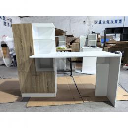 HOMCOM Computertisch mit B&uuml;cherregal, Computerschreibtisch mit Schrank und offenen Regalen, Moderner Schreibtisch f&uuml;r Schlafzimmer, Arbeitszimmer, 150 x 55 x 122 cm, Wei&szlig; und Natur   Aosom