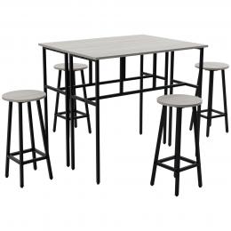 HOMCOM Essgruppe 6-teiliges Sitzset mit 2 Bartischen und 4 Barhockern im Industrial Design, Spanholz und Stahl, Grau und Schwarz   Aosom.de