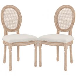 HOMCOM Esszimmerst&uuml;hle  2er-Set K&uuml;chenstuhl mit R&uuml;ckenlehne, Leinen- & Rattanoptik, Holzbeine, Cremewei&szlig;  Aosom