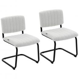 HOMCOM Esszimmerst&uuml;hle 2er Set modern Freischwinger Stuhl mit hoher R&uuml;ckenlehne, Teddyfleece-Optik, K&uuml;chenstuhl mit Stahlgestell Besucherstuhl f&uuml;r K&uuml;che, Esstisch Cremewei&szlig;   Aosom