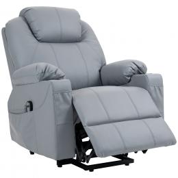 HOMCOM Fernsehsessel Aufstehhilfe elektrisch Relaxsessel Massagefunktion Liegefunktion Becherhalter Fernbedienung Seitentasche Grau   Aosom